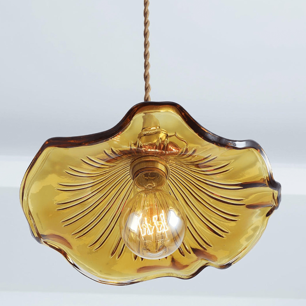 Przytulia Dom | Lampa Wisząca Hibiscus E27 – Szklana Lampa Kwiatowa Regulowana, Styl Dekoracyjny