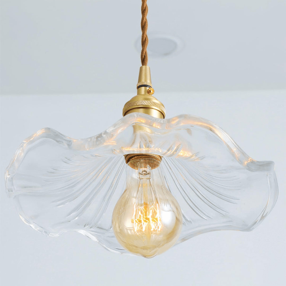 Przytulia Dom | Lampa Wisząca Hibiscus E27 – Szklana Lampa Kwiatowa Regulowana, Styl Dekoracyjny