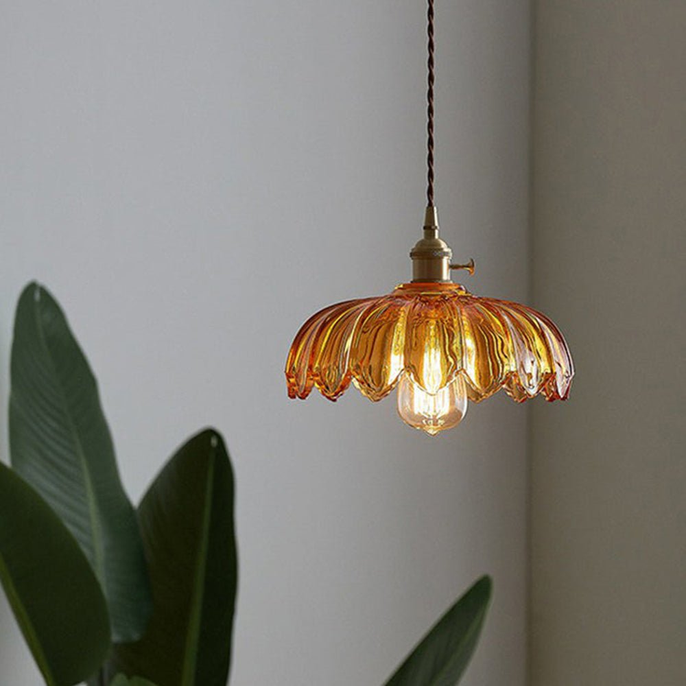 Przytulia Dom | Vintage Lampa Wisząca Szklany Kwiat E27 – Dekoracyjna Lampa Sufitowa 25 cm