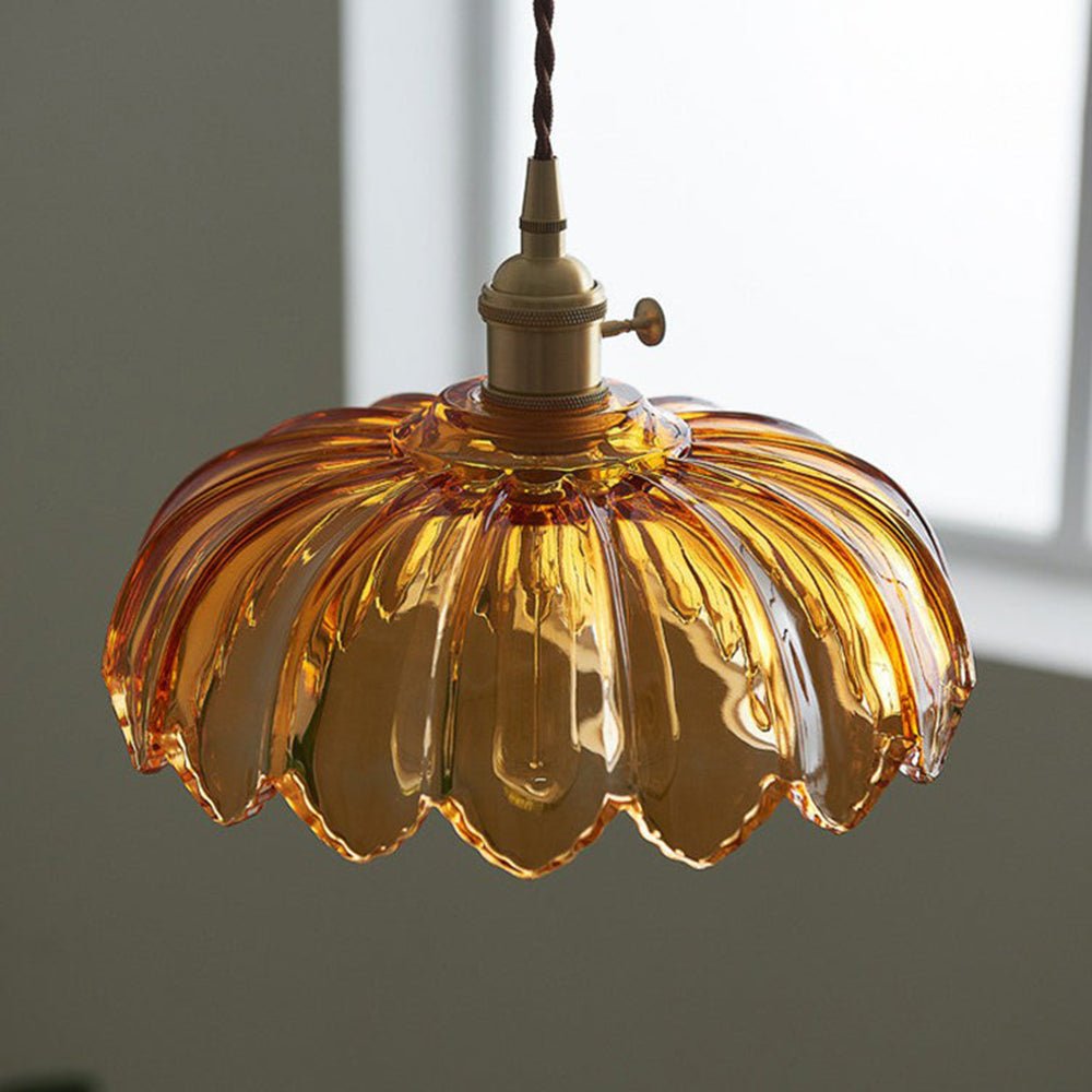 Przytulia Dom | Vintage Lampa Wisząca Szklany Kwiat E27 – Dekoracyjna Lampa Sufitowa 25 cm
