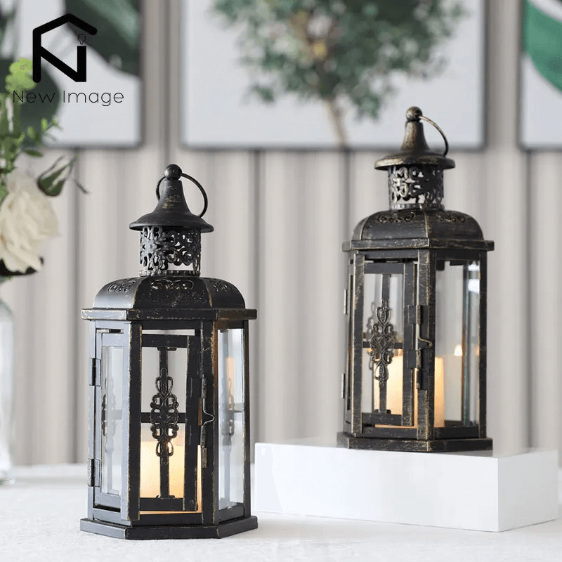 Przytulia Dom | Skandynawski Lampion na Świecę z Czarnego Metalu i Szkła – Dekoracyjny Świecznik 25 cm