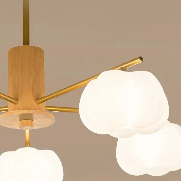 Przytulia Dom | Nowoczesny Żyrandol z Kulami Bawełnianymi – Designerska Lampa Sufitowa Drewniana G9