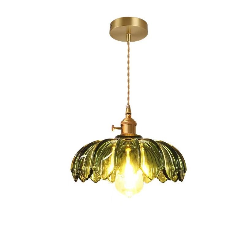Przytulia Dom | Vintage Lampa Wisząca Szklany Kwiat E27 – Dekoracyjna Lampa Sufitowa 25 cm