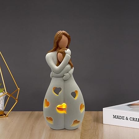 Przytulia Dom | Dekoracyjny Świecznik z Figurą Matki i Dziecka – Rzeźba na Świecę 22 cm