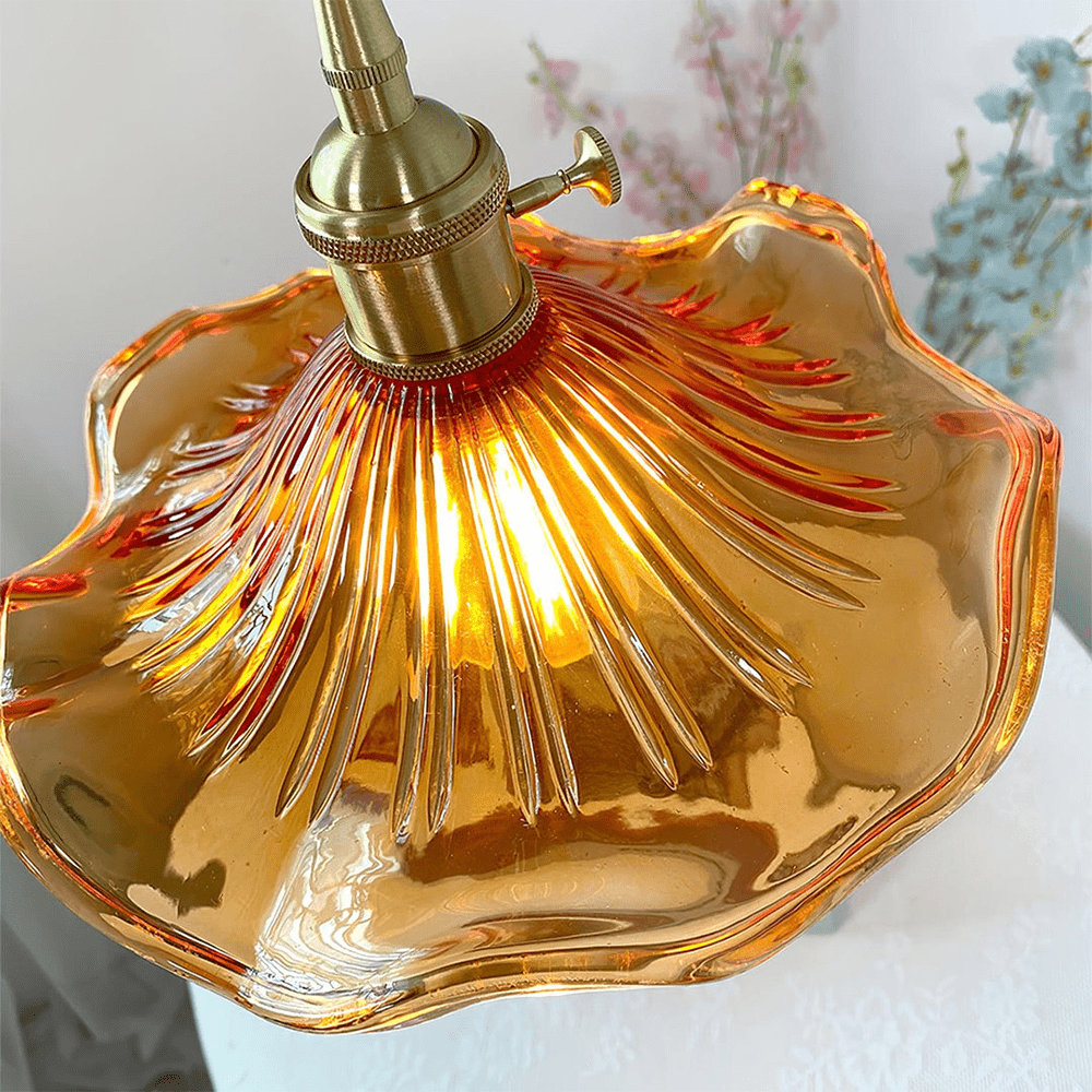 Przytulia Dom | Lampa Wisząca Hibiscus E27 – Szklana Lampa Kwiatowa Regulowana, Styl Dekoracyjny