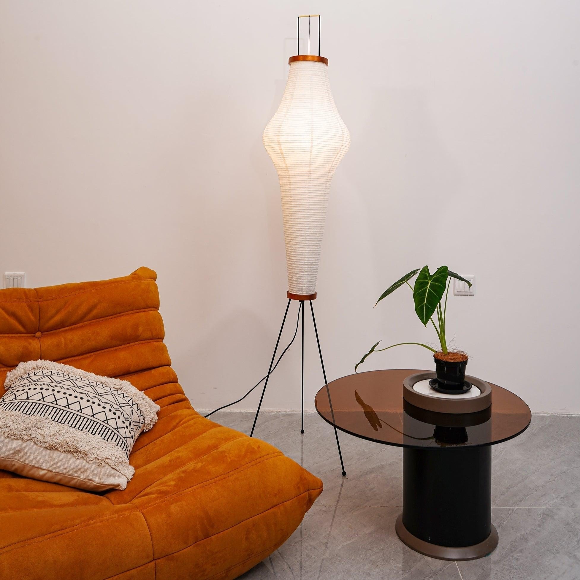 Przytulia Dom | Lampa Podłogowa z Papieru Ryżowego E27 – Designerska Lampa Stojąca Styl Japandi