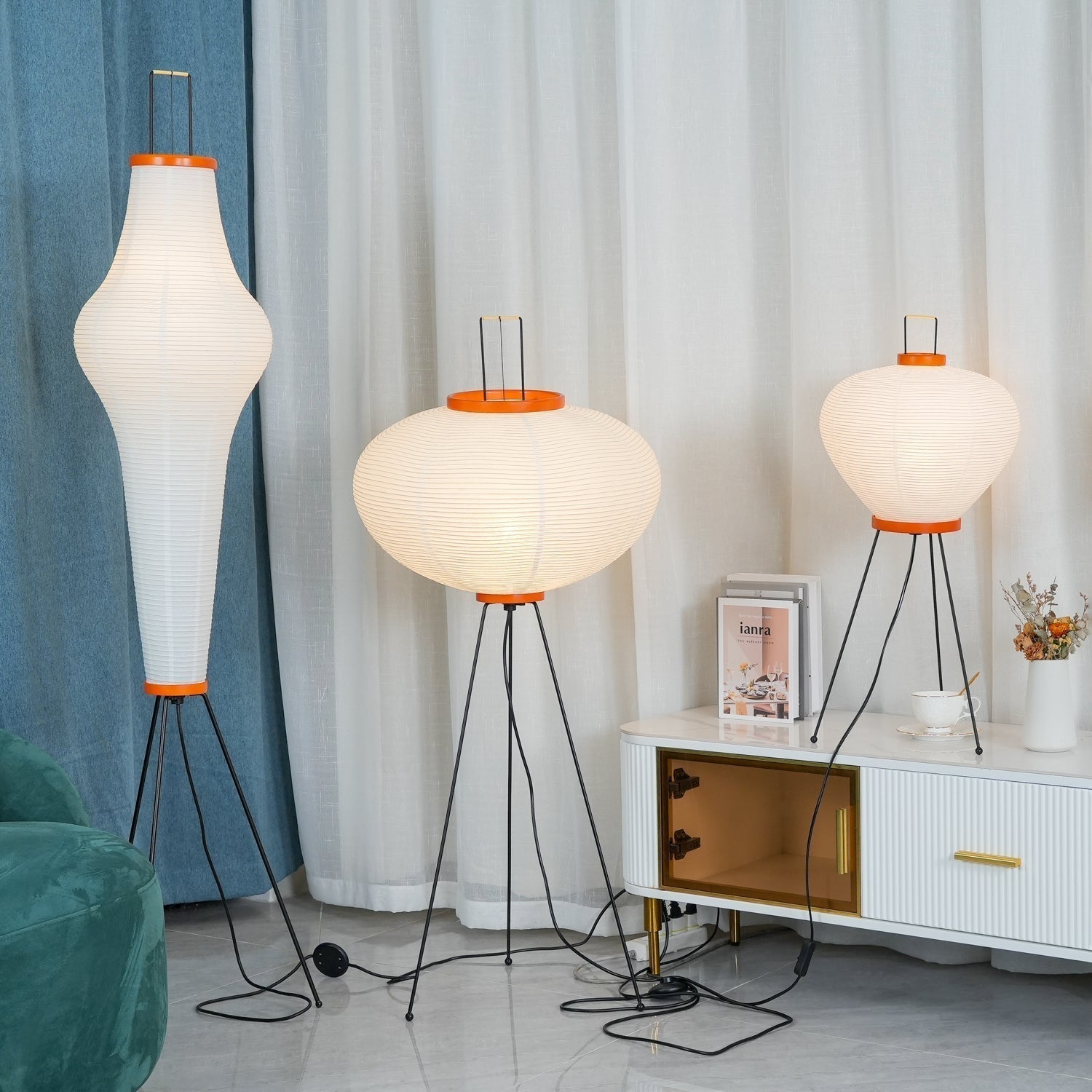 Przytulia Dom | Lampa Podłogowa z Papieru Ryżowego E27 – Designerska Lampa Stojąca Styl Japandi