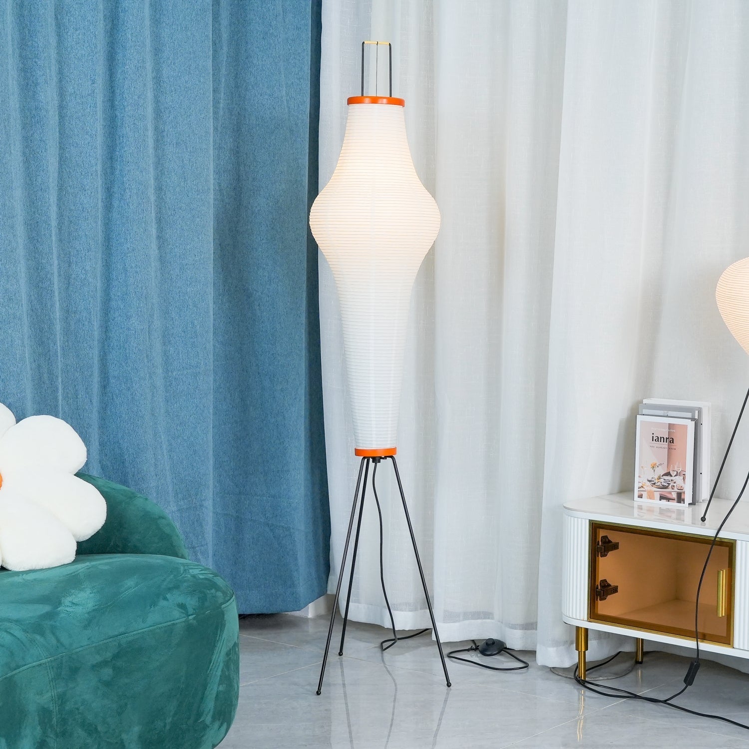 Przytulia Dom | Lampa Podłogowa z Papieru Ryżowego E27 – Designerska Lampa Stojąca Styl Japandi