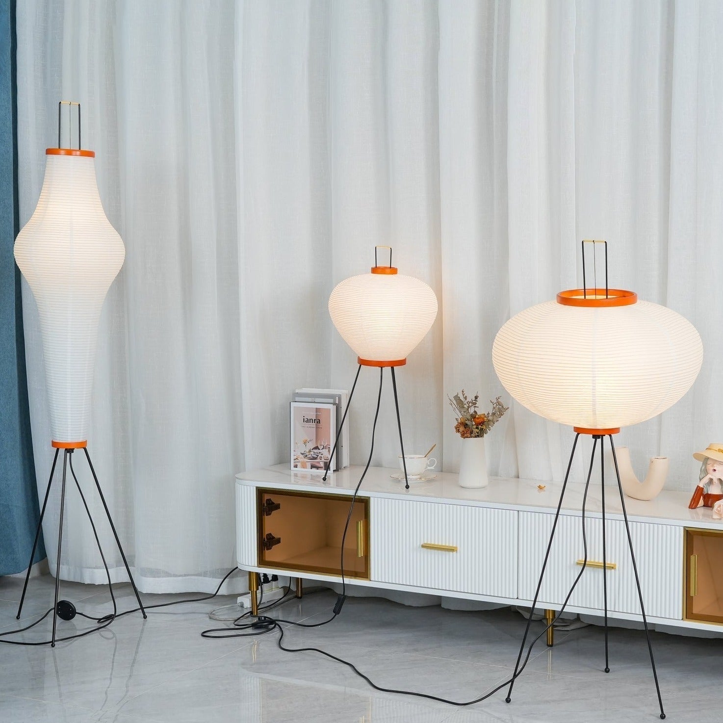 Przytulia Dom | Lampa Podłogowa z Papieru Ryżowego E27 – Designerska Lampa Stojąca Styl Japandi