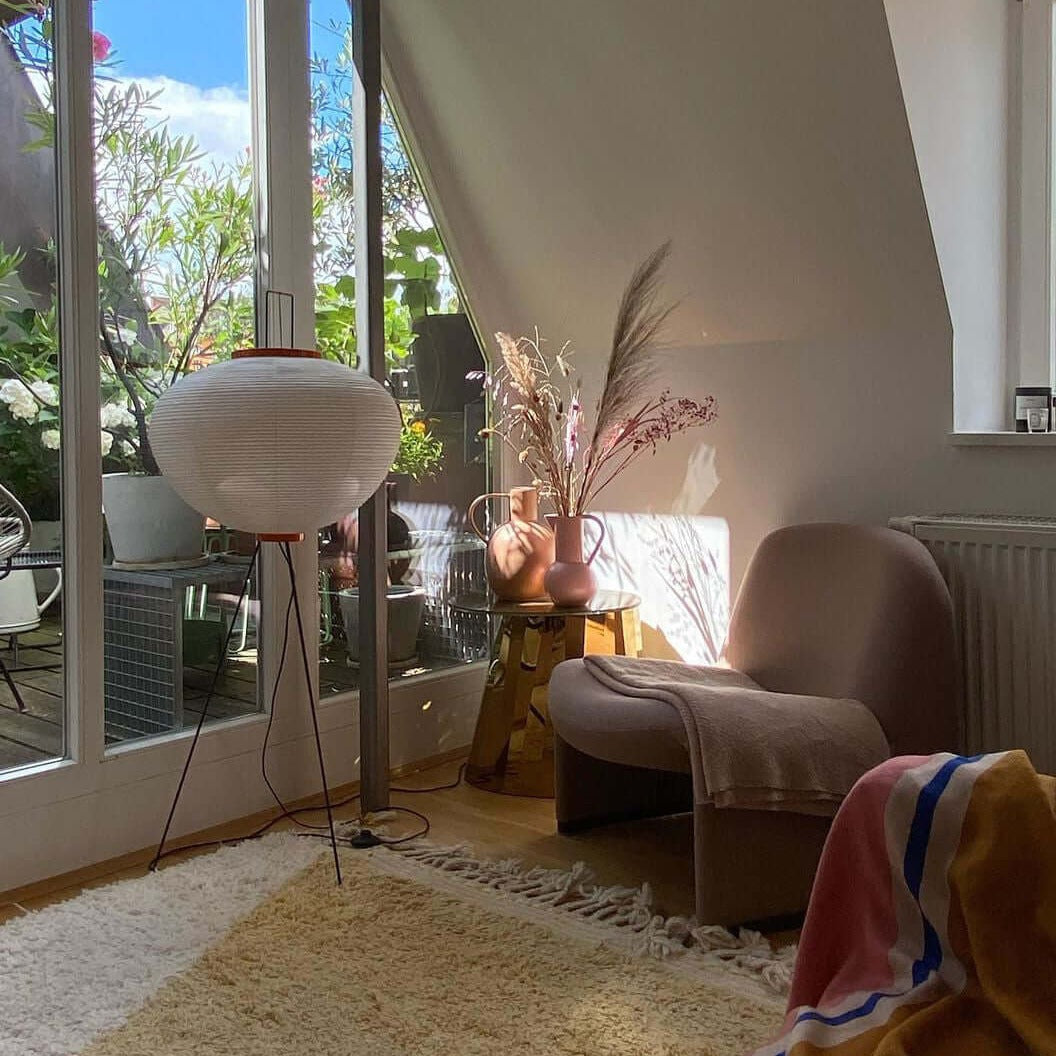 Przytulia Dom | Lampa Podłogowa z Papieru Ryżowego E27 – Designerska Lampa Stojąca Styl Japandi