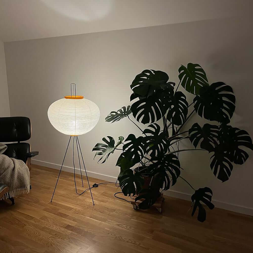 Przytulia Dom | Lampa Podłogowa z Papieru Ryżowego E27 – Designerska Lampa Stojąca Styl Japandi