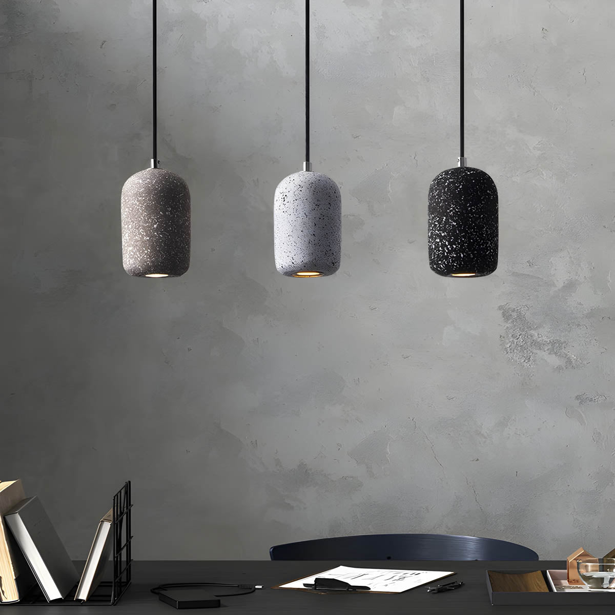 Przytulia Dom | Lampa Wisząca LED Industrialna – Designerska Lampa Sufitowa Cement/Szkło