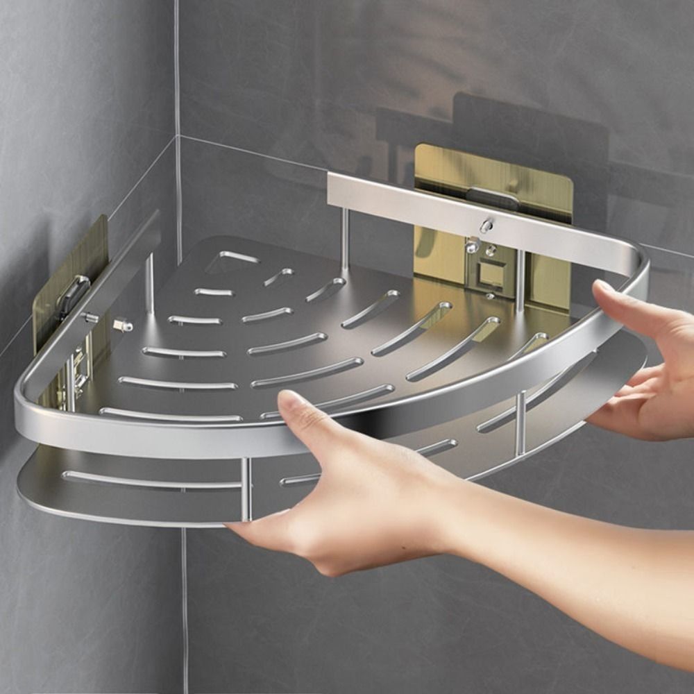 Przytulia Dom | Aluminiowa Półka Narożna do Łazienki – Ścienny Organizer na Szampon i Kosmetyki