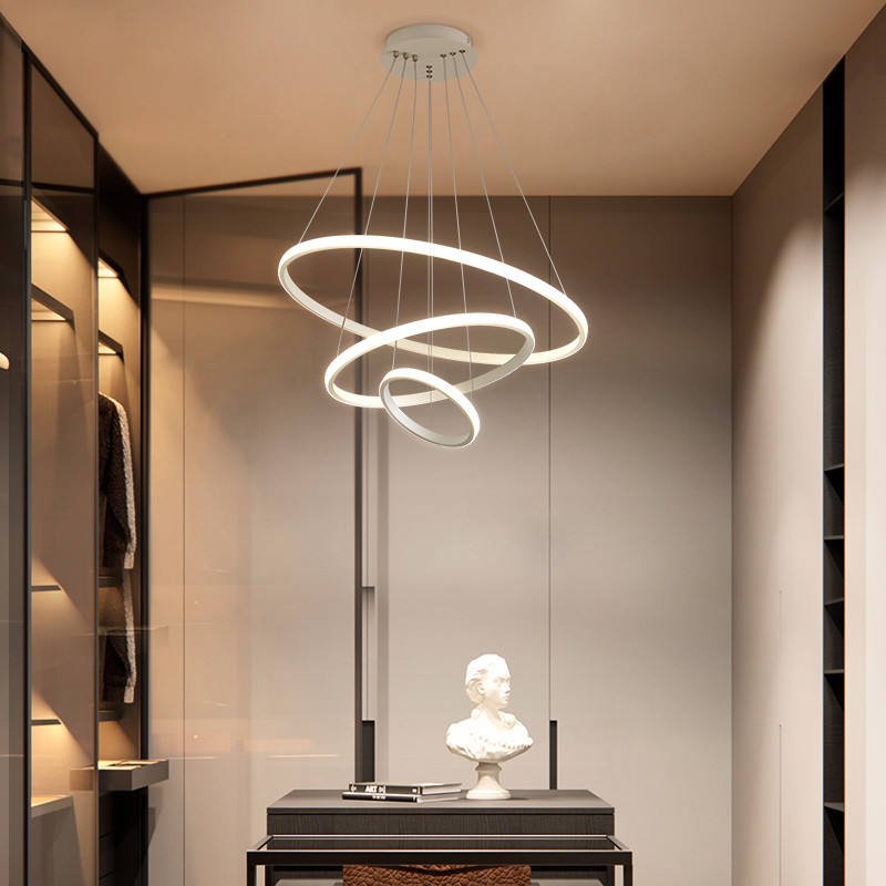 Przytulia Dom | Nowoczesny Żyrandol LED z 3 Pierścieniami – Dimmowalna Lampa Sufitowa do Salonu