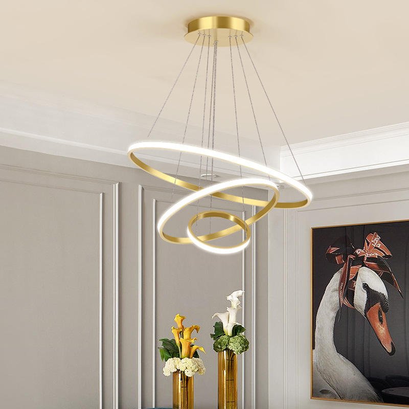Przytulia Dom | Nowoczesny Żyrandol LED z 3 Pierścieniami – Dimmowalna Lampa Sufitowa do Salonu