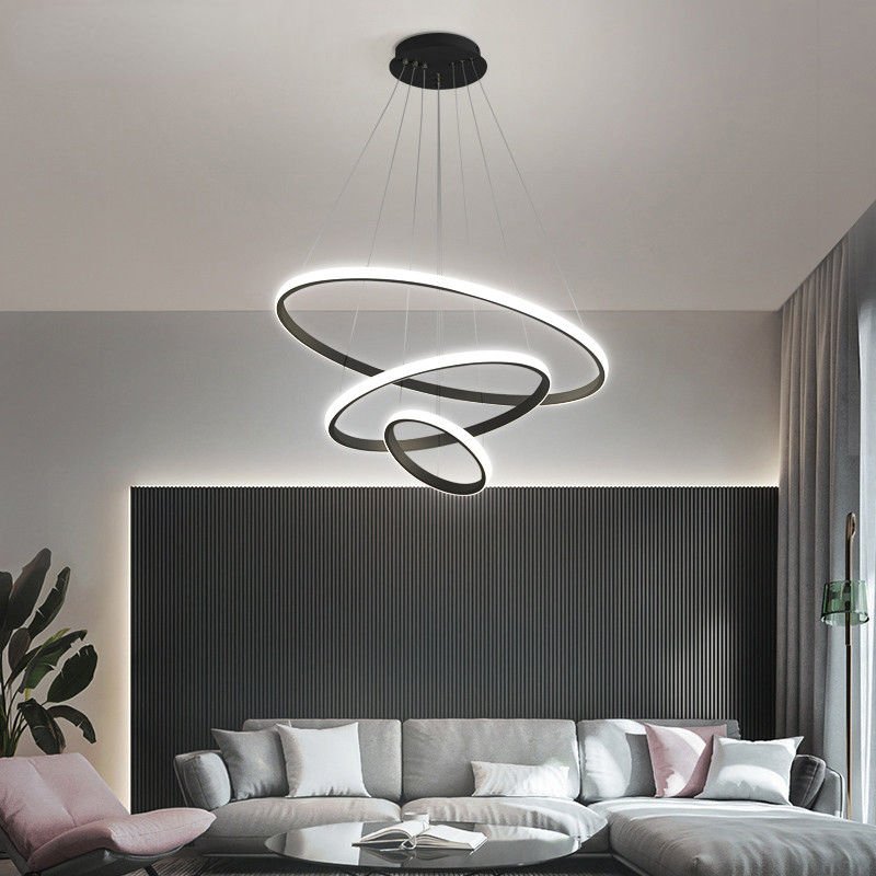 Przytulia Dom | Nowoczesny Żyrandol LED z 3 Pierścieniami – Dimmowalna Lampa Sufitowa do Salonu