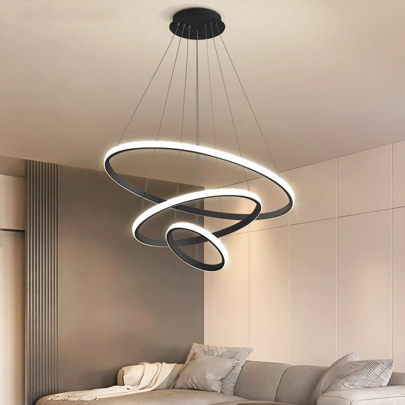 Przytulia Dom | Nowoczesny Żyrandol LED z 3 Pierścieniami – Dimmowalna Lampa Sufitowa do Salonu