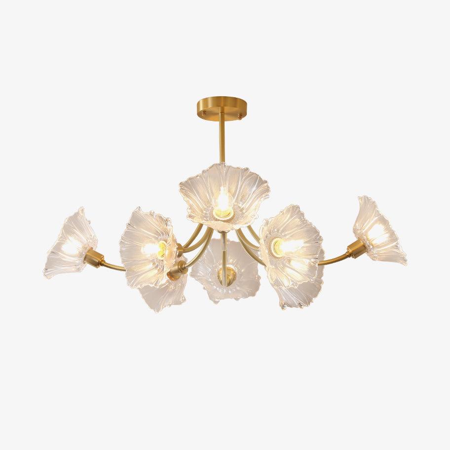 Przytulia Dom | Szklany Żyrandol w Kształcie Kwiatu – Designerska Lampa Sufitowa z Kloszami Szklanymi E27