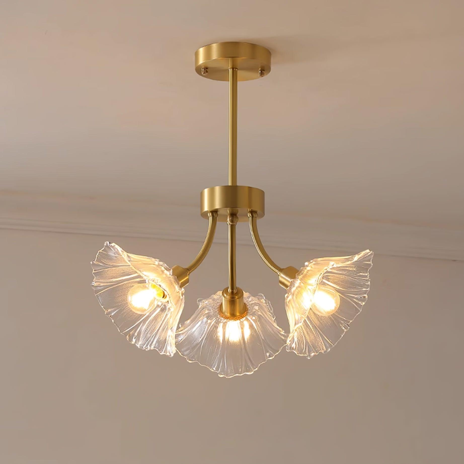 Przytulia Dom | Szklany Żyrandol w Kształcie Kwiatu – Designerska Lampa Sufitowa z Kloszami Szklanymi E27