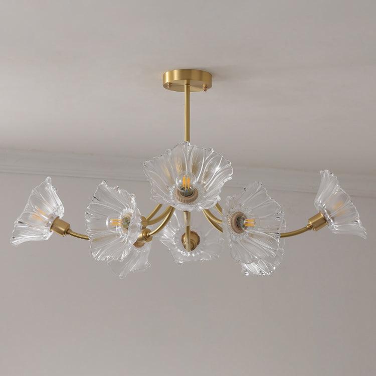 Przytulia Dom | Szklany Żyrandol w Kształcie Kwiatu – Designerska Lampa Sufitowa z Kloszami Szklanymi E27