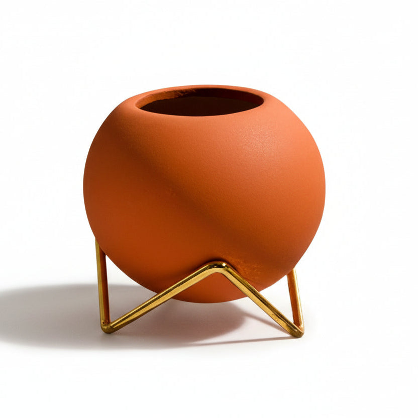 Przytulia Dom | Ceramiczna Doniczka z Metalowym Stojakiem – Nowoczesna Doniczka w Stylu Nordic 10,5 cm