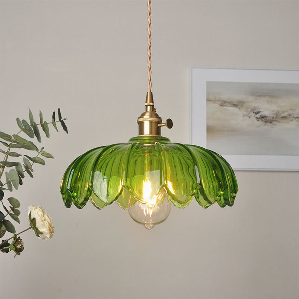 Przytulia Dom | Vintage Lampa Wisząca Szklany Kwiat E27 – Dekoracyjna Lampa Sufitowa 25 cm