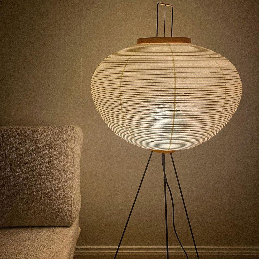 Przytulia Dom | Lampa Podłogowa z Papieru Ryżowego E27 – Designerska Lampa Stojąca Styl Japandi