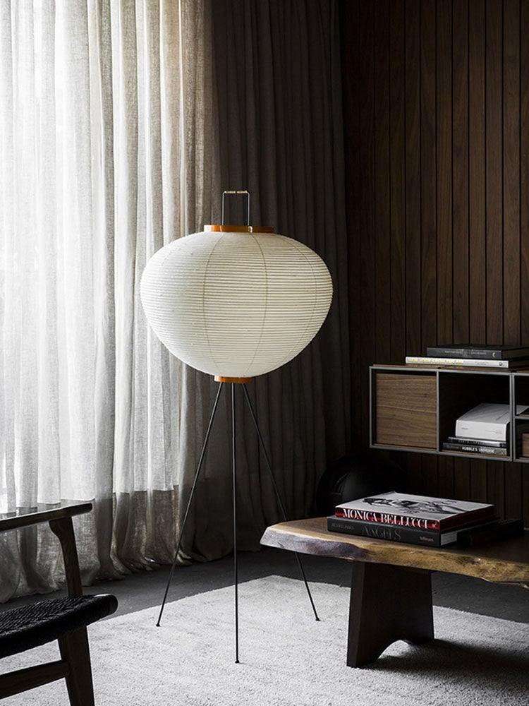 Przytulia Dom | Lampa Podłogowa z Papieru Ryżowego E27 – Designerska Lampa Stojąca Styl Japandi