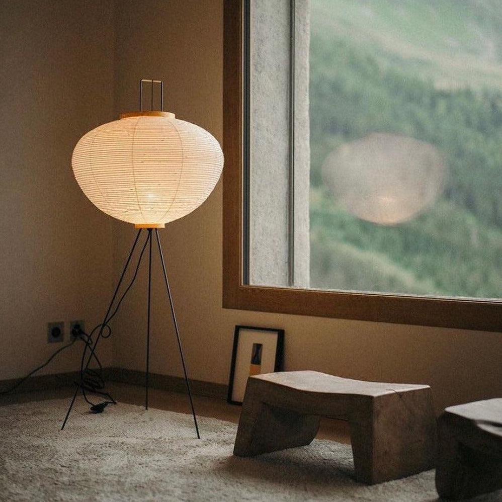 Przytulia Dom | Lampa Podłogowa z Papieru Ryżowego E27 – Designerska Lampa Stojąca Styl Japandi