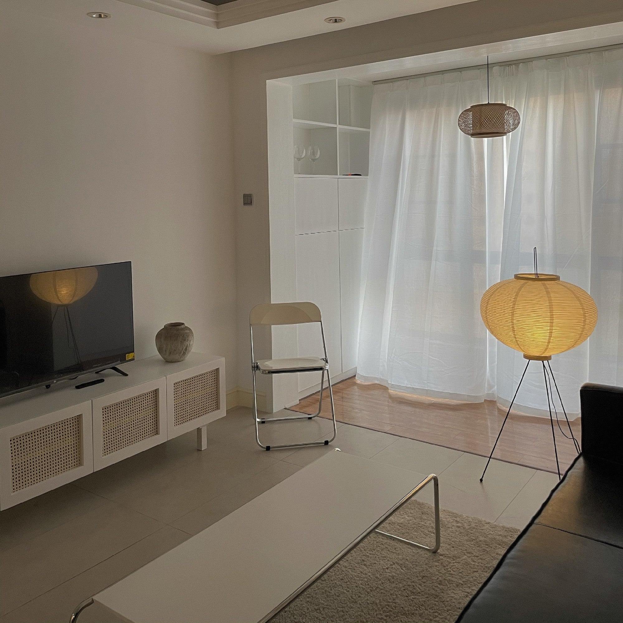 Przytulia Dom | Lampa Podłogowa z Papieru Ryżowego E27 – Designerska Lampa Stojąca Styl Japandi