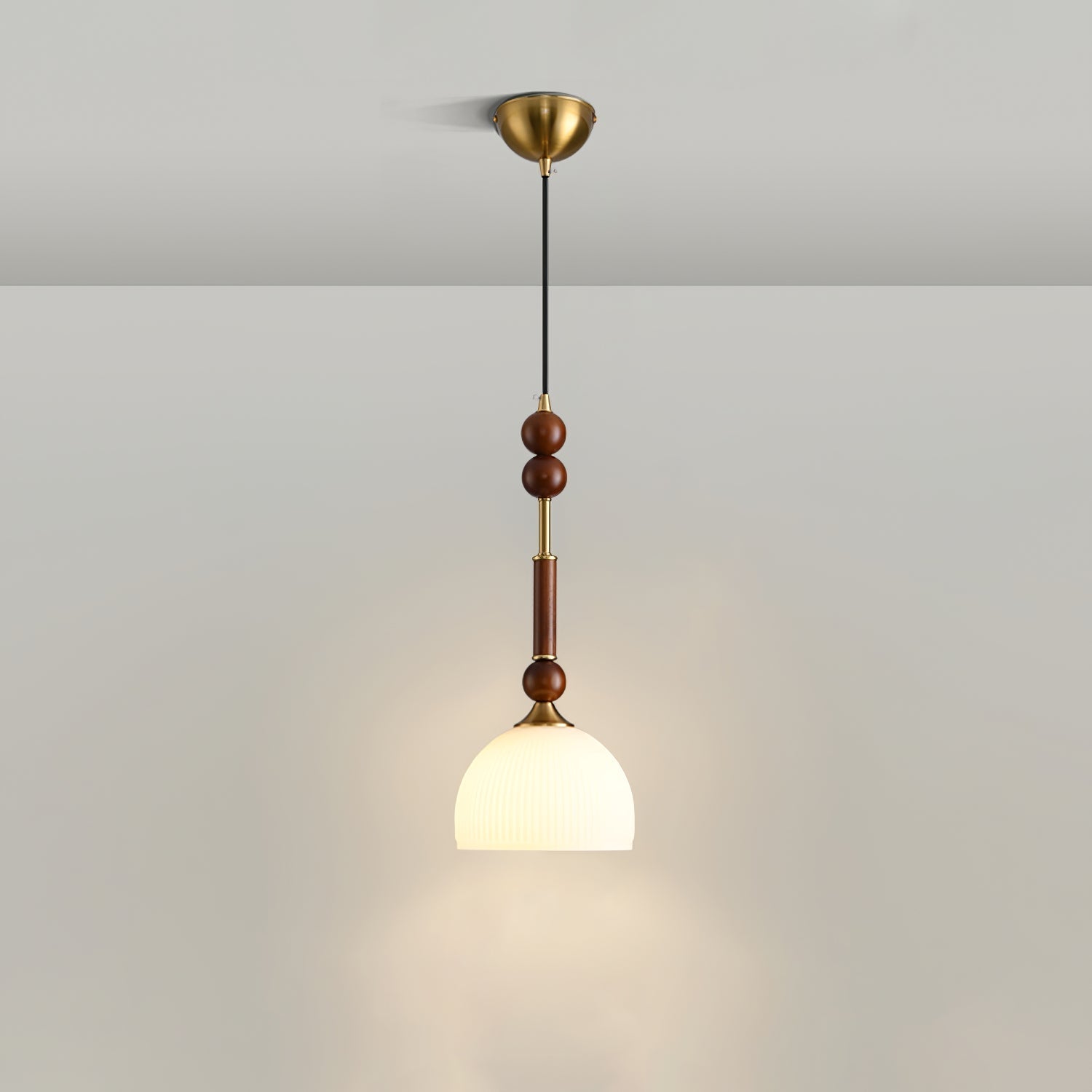 Przytulia Dom | Lampa Wisząca E27 – Styl Vintage Drewno i Szkło, Designerska Lampa Sufitowa
