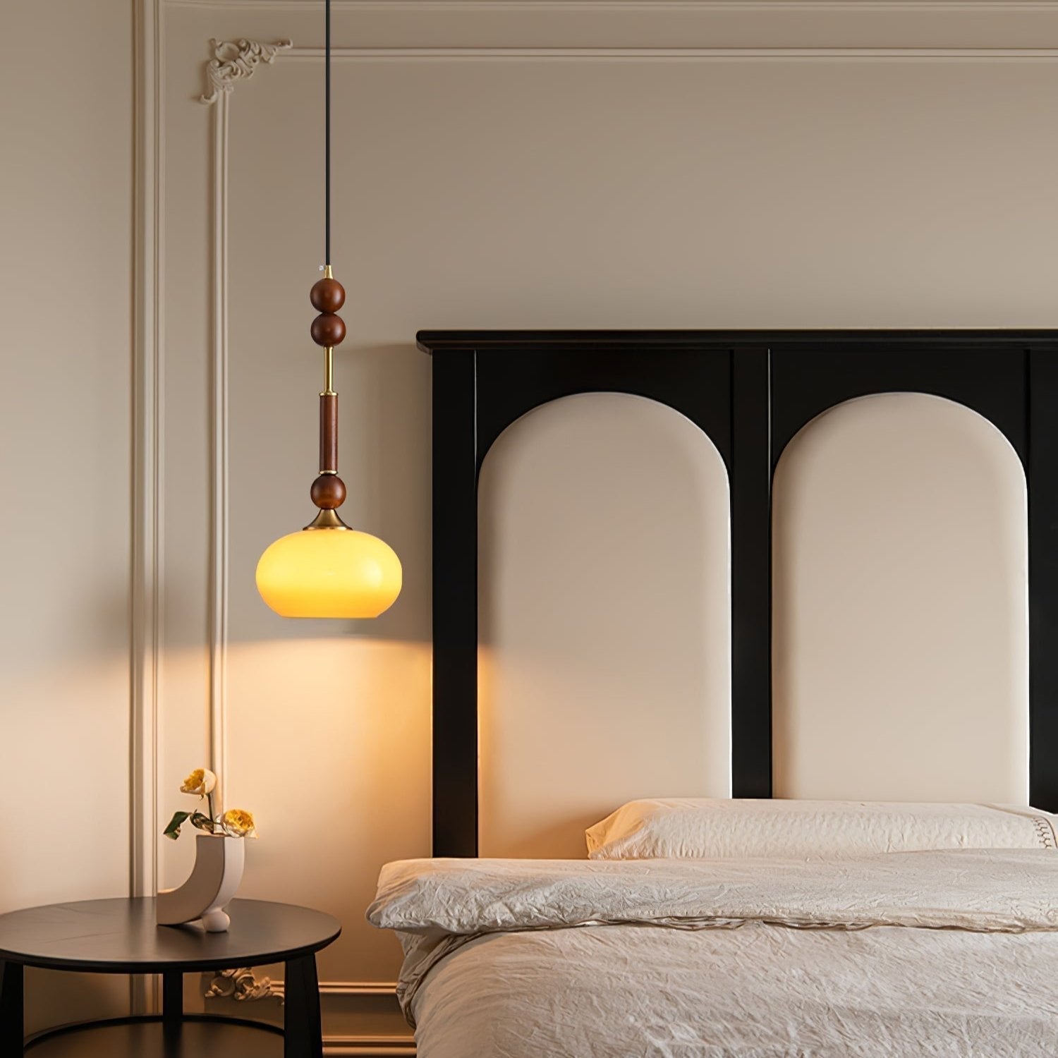 Przytulia Dom | Lampa Wisząca E27 – Styl Vintage Drewno i Szkło, Designerska Lampa Sufitowa