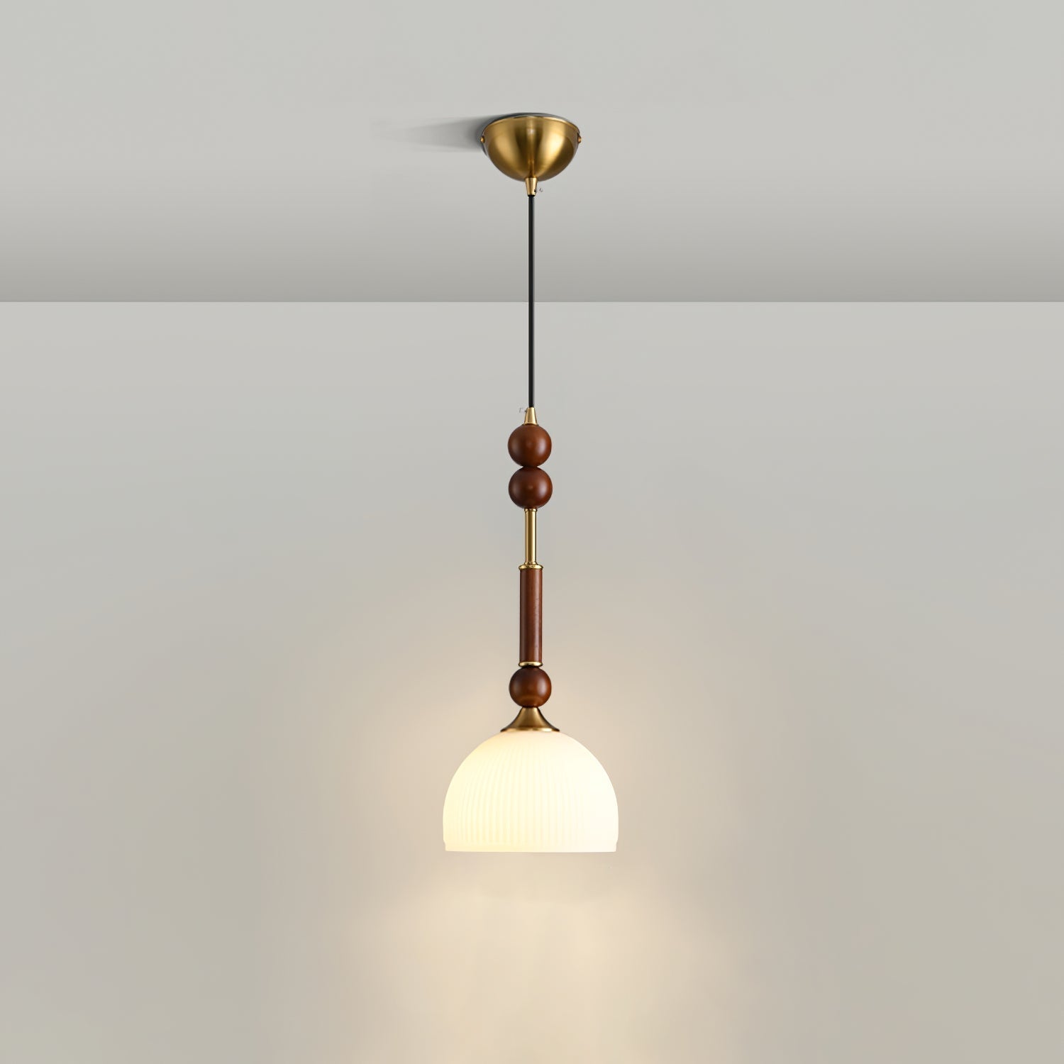 Przytulia Dom | Lampa Wisząca E27 – Styl Vintage Drewno i Szkło, Designerska Lampa Sufitowa