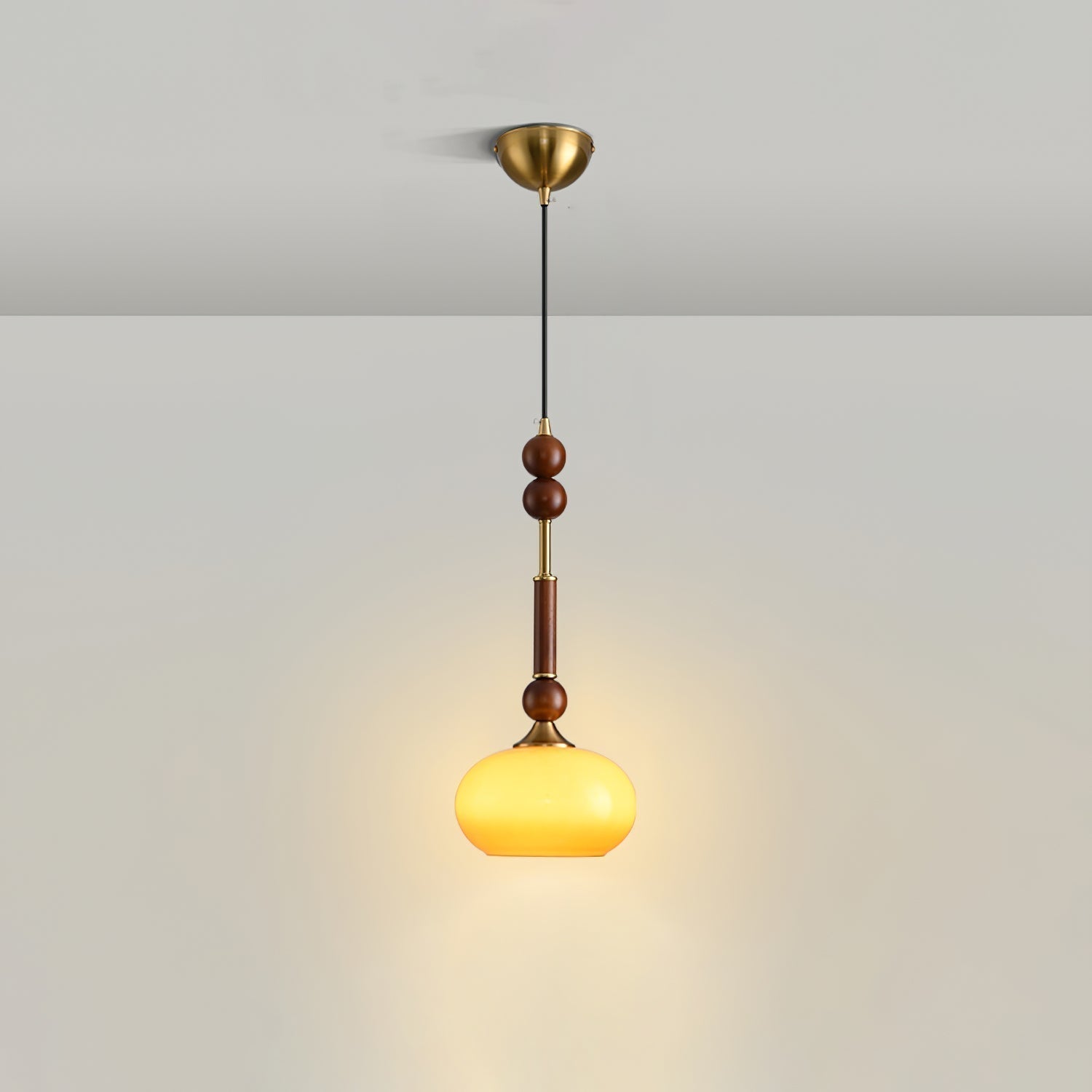 Przytulia Dom | Lampa Wisząca E27 – Styl Vintage Drewno i Szkło, Designerska Lampa Sufitowa