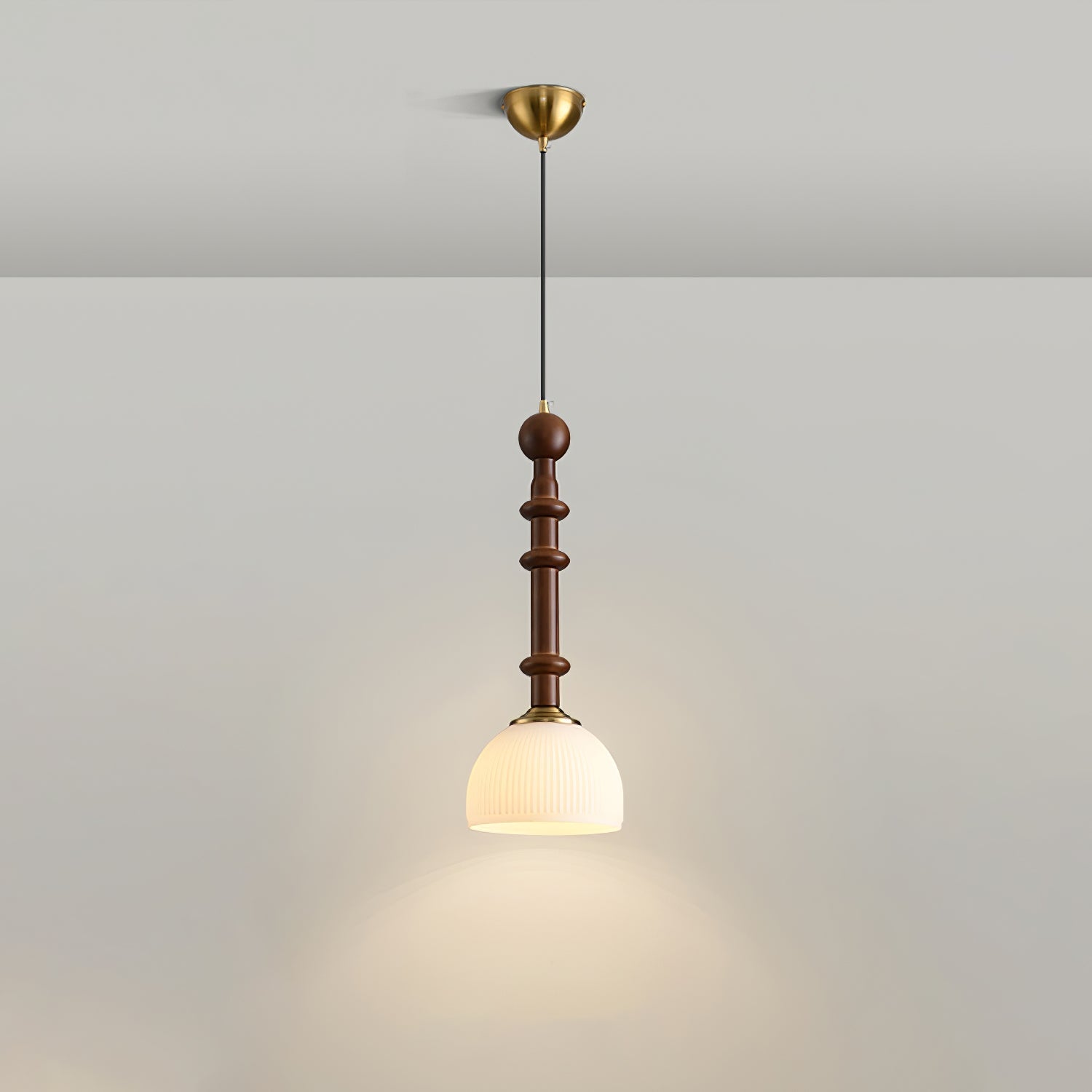 Przytulia Dom | Lampa Wisząca E27 – Styl Vintage Drewno i Szkło, Designerska Lampa Sufitowa