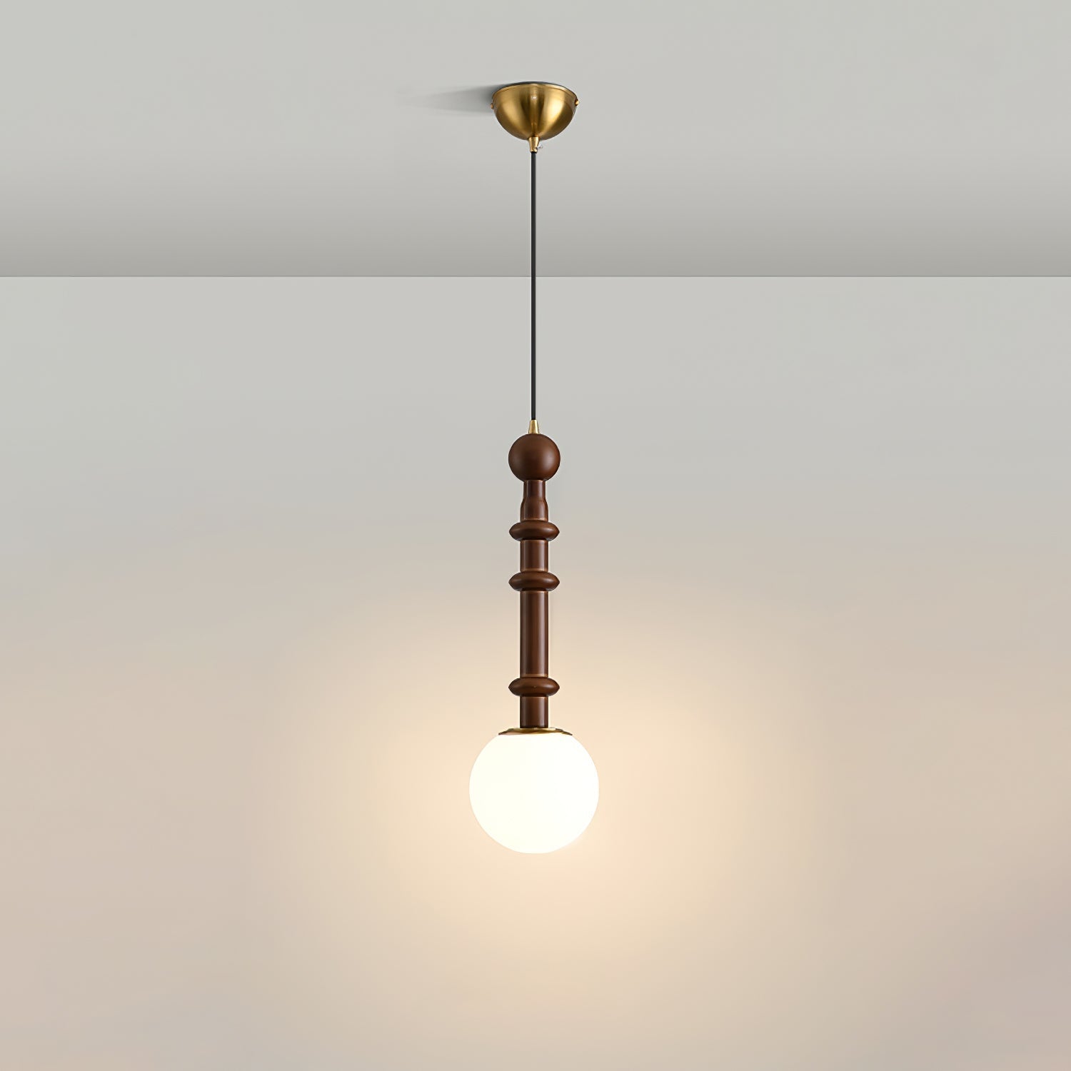 Przytulia Dom | Lampa Wisząca E27 – Styl Vintage Drewno i Szkło, Designerska Lampa Sufitowa