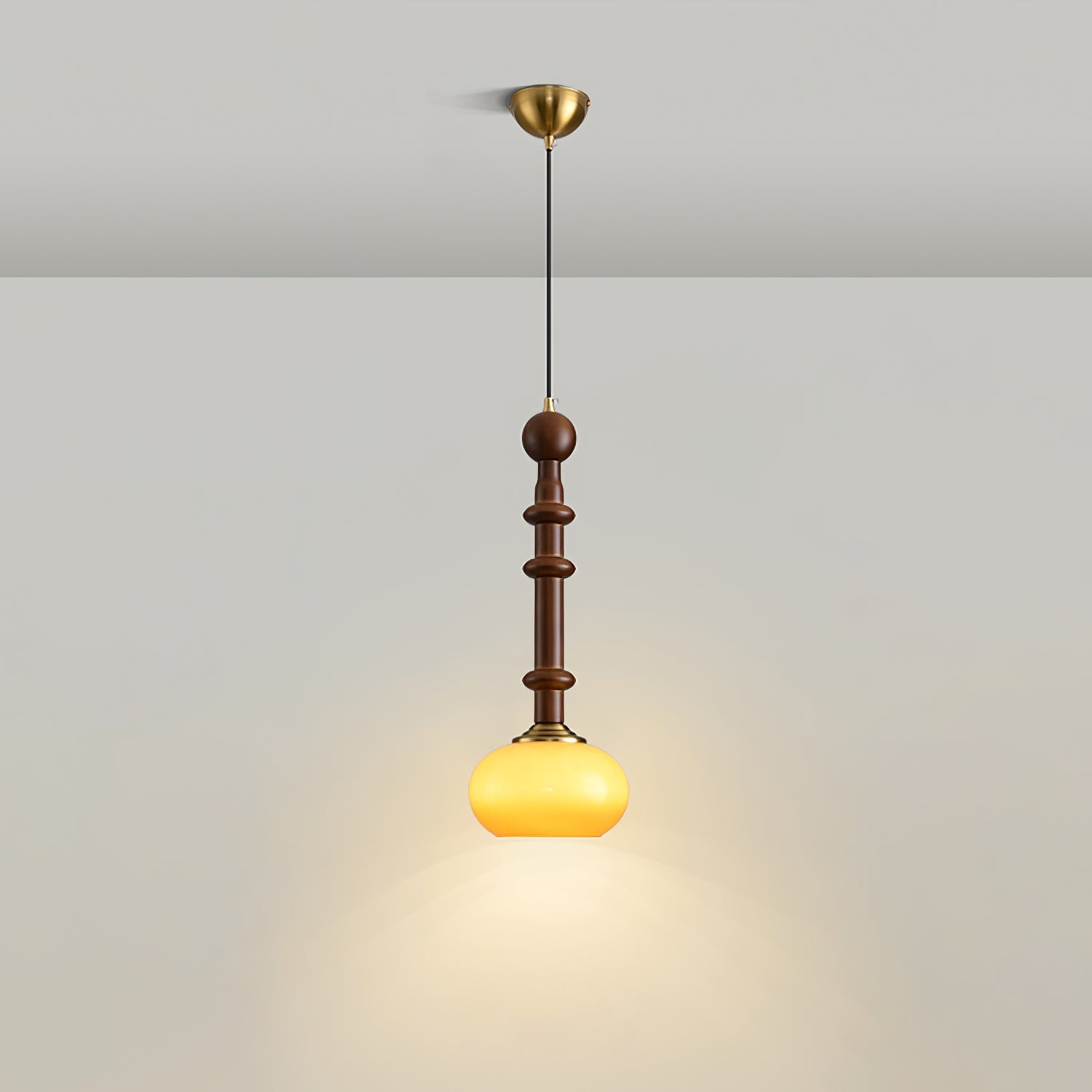 Przytulia Dom | Lampa Wisząca E27 – Styl Vintage Drewno i Szkło, Designerska Lampa Sufitowa