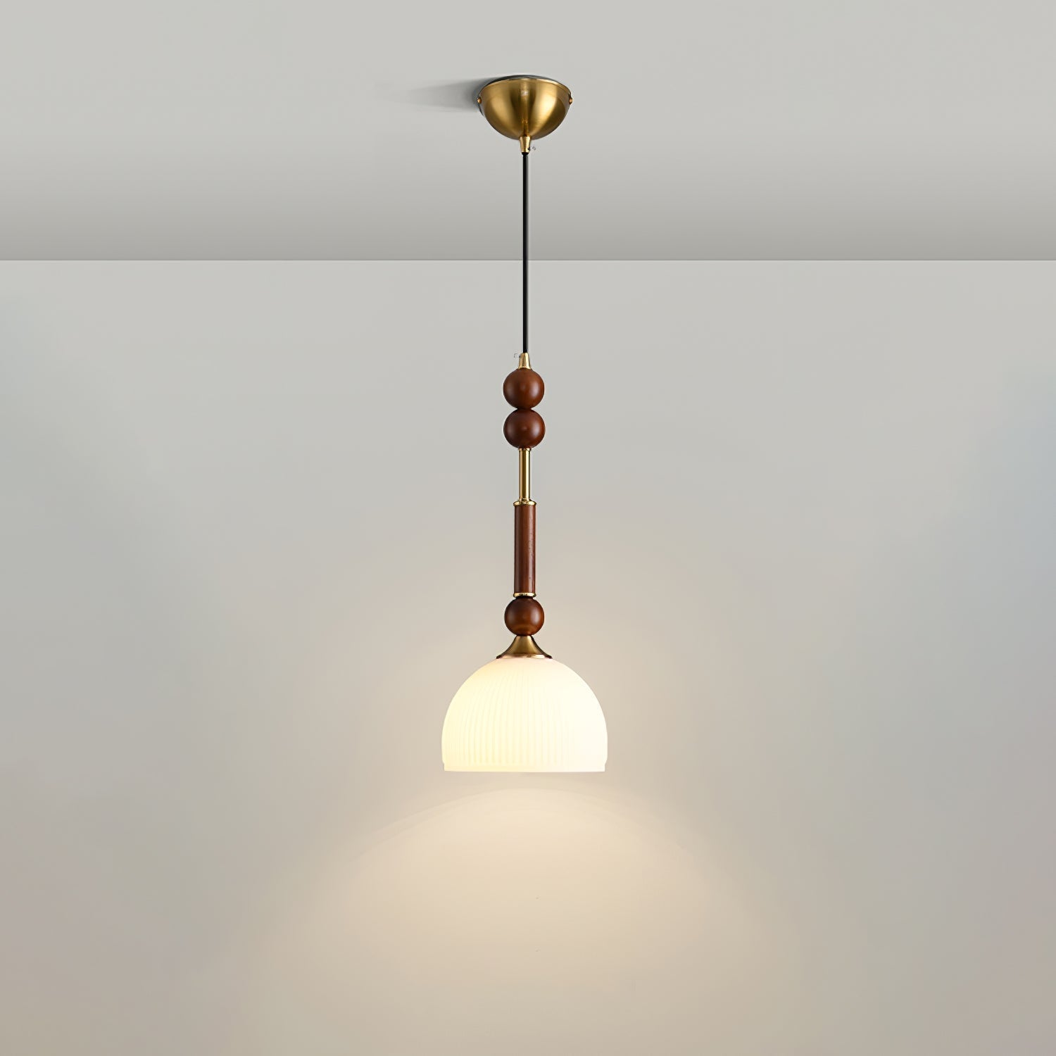 Przytulia Dom | Lampa Wisząca E27 – Styl Vintage Drewno i Szkło, Designerska Lampa Sufitowa