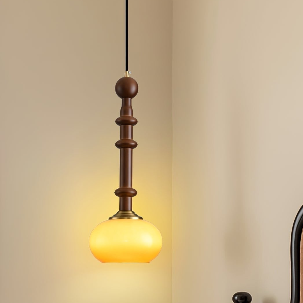 Przytulia Dom | Lampa Wisząca E27 – Styl Vintage Drewno i Szkło, Designerska Lampa Sufitowa