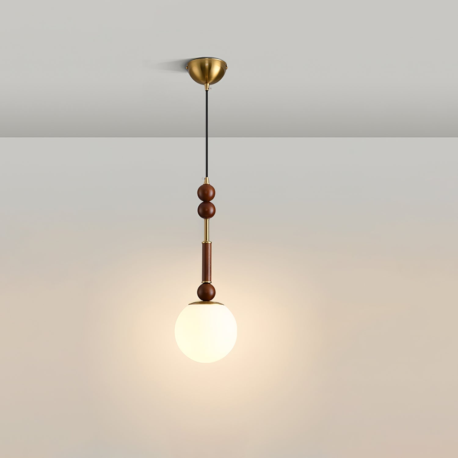 Przytulia Dom | Lampa Wisząca E27 – Styl Vintage Drewno i Szkło, Designerska Lampa Sufitowa