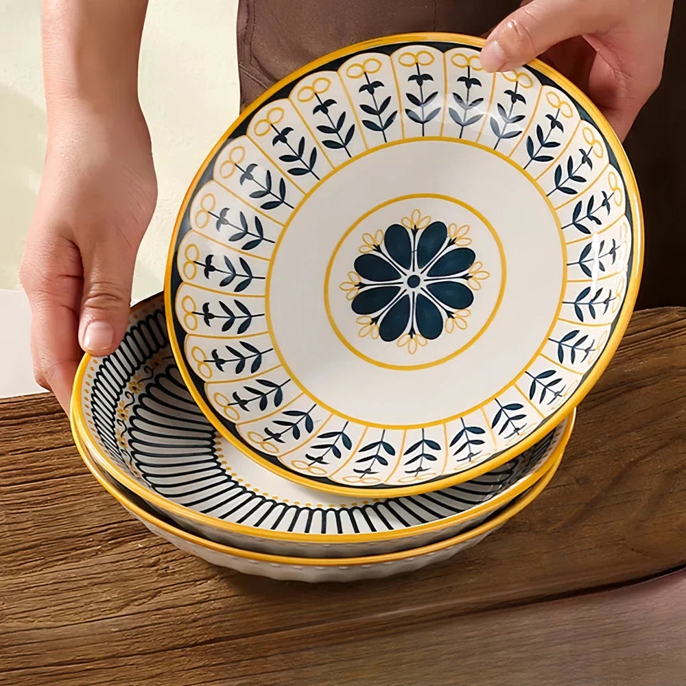 Przytulia Dom | Toskański Zestaw Talerzy z Porcelany – Ręcznie Malowany Wzór – 4 Talerze 20 cm