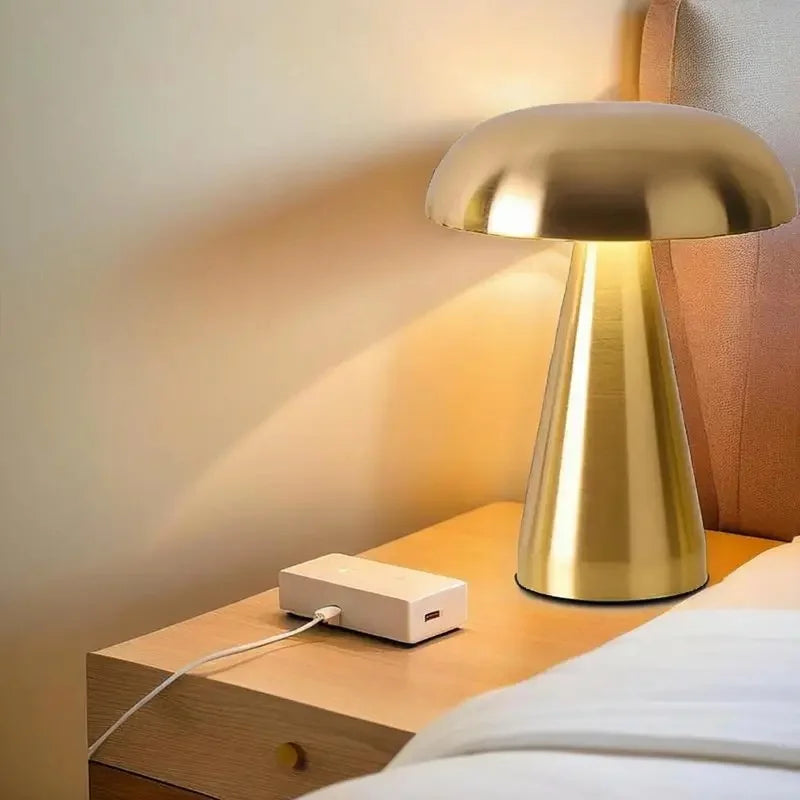 Przytulia Dom | Retro Lampa Stołowa LED Grzybek – Bezprzewodowa, Dimmable, Dotykowa USB