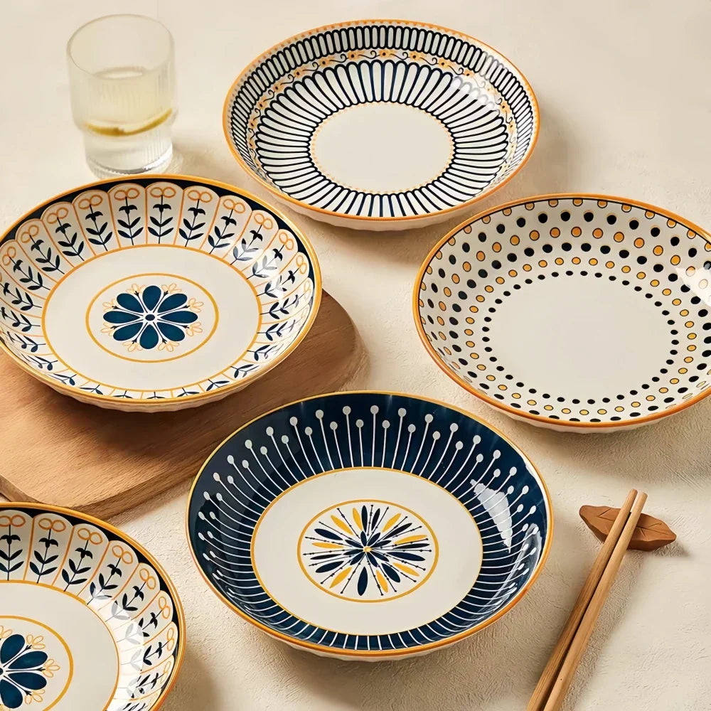 Przytulia Dom | Toskański Zestaw Talerzy z Porcelany – Ręcznie Malowany Wzór – 4 Talerze 20 cm