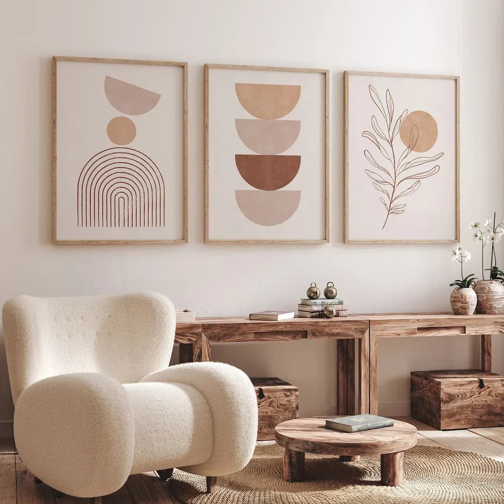Przytulia Dom | Abstrakcyjne Beżowe Plakaty na Płótnie – Minimalistyczne Dekoracje Ścienne Boho
