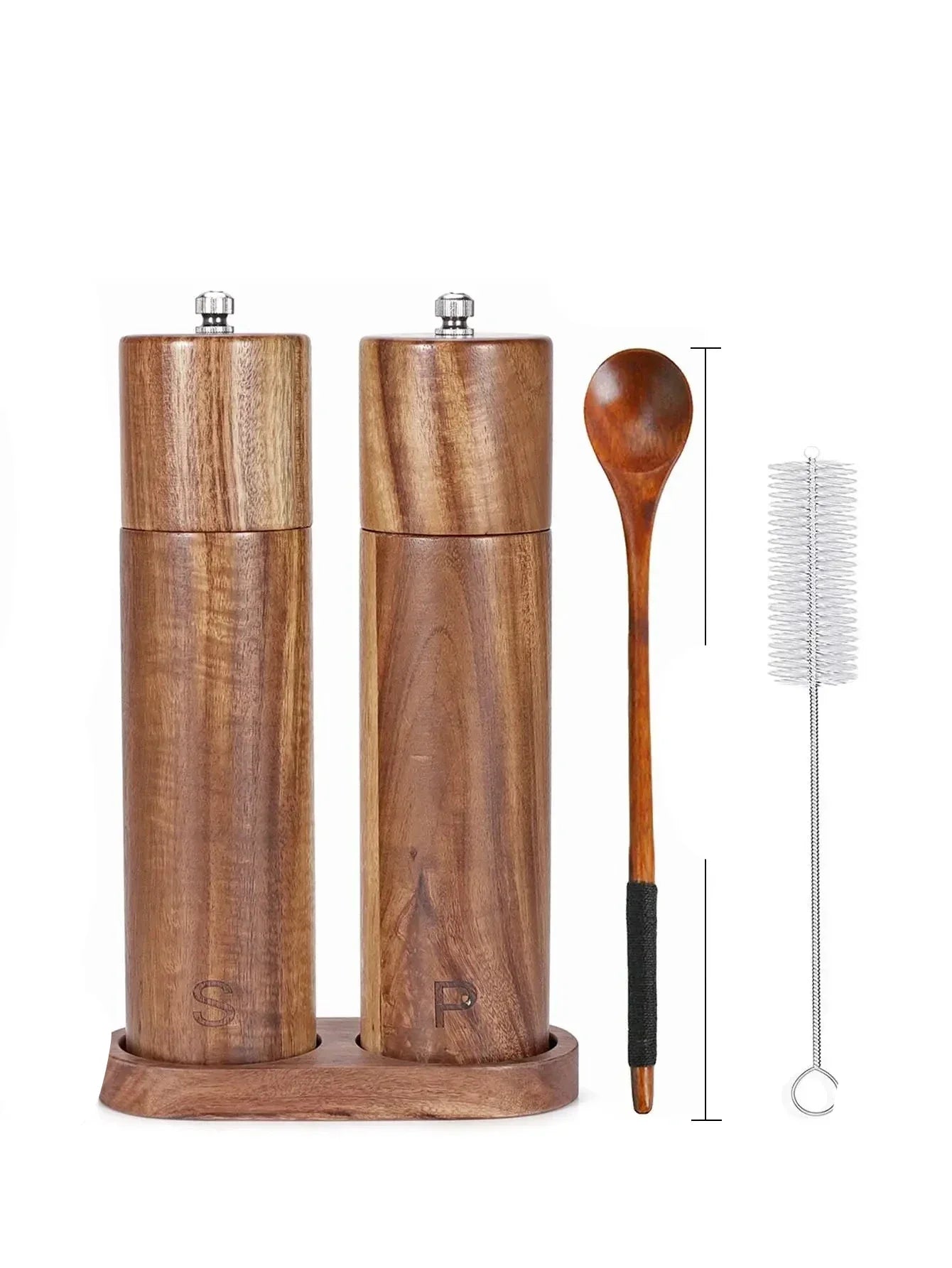 Przytulia Dom | Drewniany Zestaw Młynków do Soli i Pieprzu – Elegancki Design – Do Kuchni i Jadalni