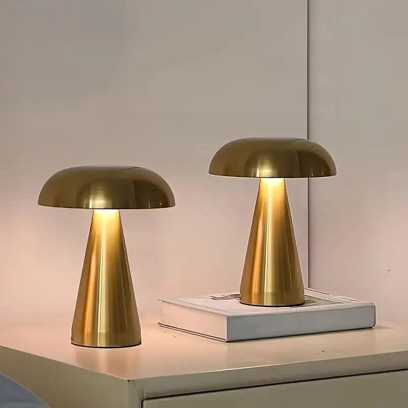 Przytulia Dom | Retro Lampa Stołowa LED Grzybek – Bezprzewodowa, Dimmable, Dotykowa USB
