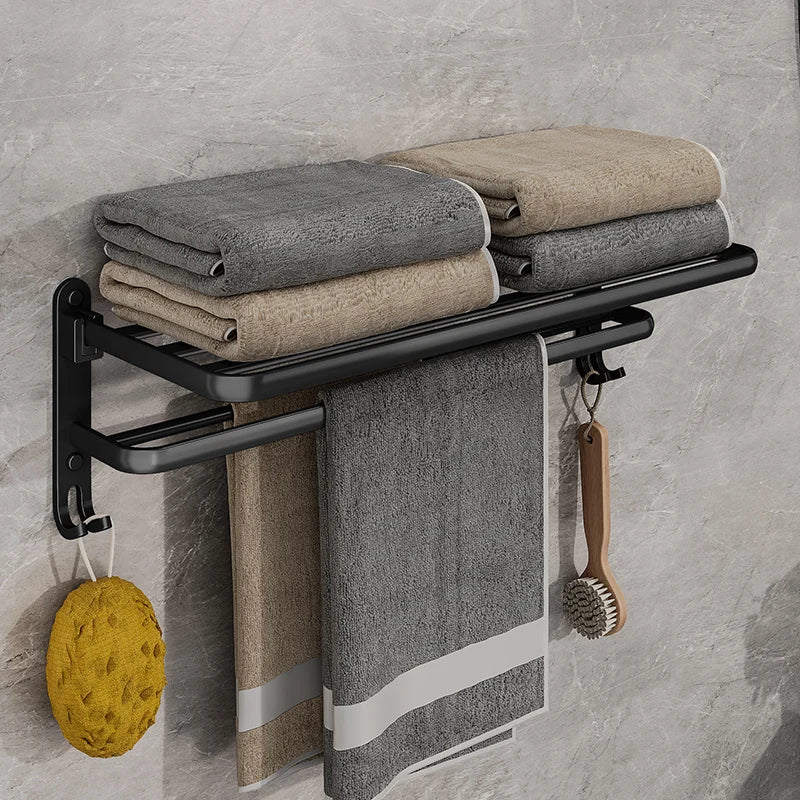 Przytulia Dom | Aluminiowy Wieszak na Ręczniki 49 cm – Czarny Wieszak Łazienkowy do Montażu na Ścianie