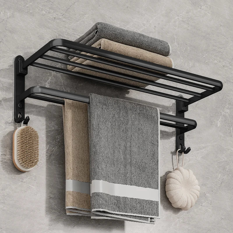 Przytulia Dom | Aluminiowy Wieszak na Ręczniki 49 cm – Czarny Wieszak Łazienkowy do Montażu na Ścianie