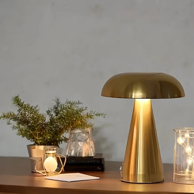 Przytulia Dom | Retro Lampa Stołowa LED Grzybek – Bezprzewodowa, Dimmable, Dotykowa USB