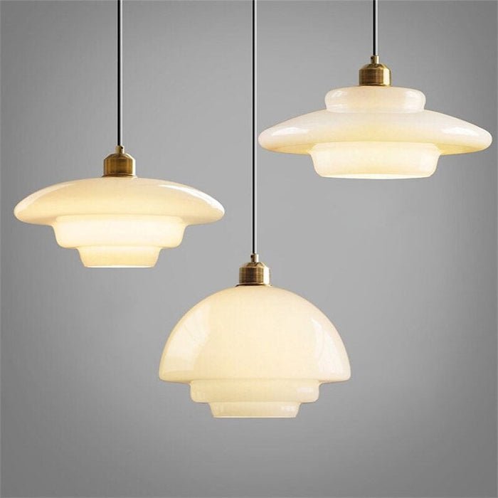 Przytulia Dom | Biała Szklana Lampa Wisząca E27 – Designerska Lampa Sufitowa Mid-Century